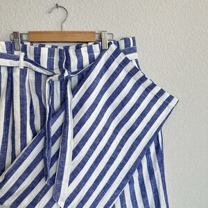 J.Crew Women's Coastal Chic Striped Linen-Cotton Paper Bag Pant Cropped- Size 10